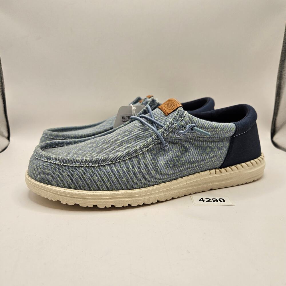 HEY DUDE MEN'S 10 WALLY FUNK BLOCK PRINT FADED DENIM SARGASSO BLUE 43120-4UH